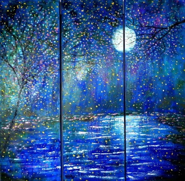  Moon Pintura - Blue Moon Tree Stream Flyfies jardín decoración paisaje pared arte naturaleza paisaje textura